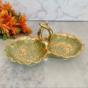 Vintage Stangl Pottery Hand-Painted Double Leaf Candy Dish